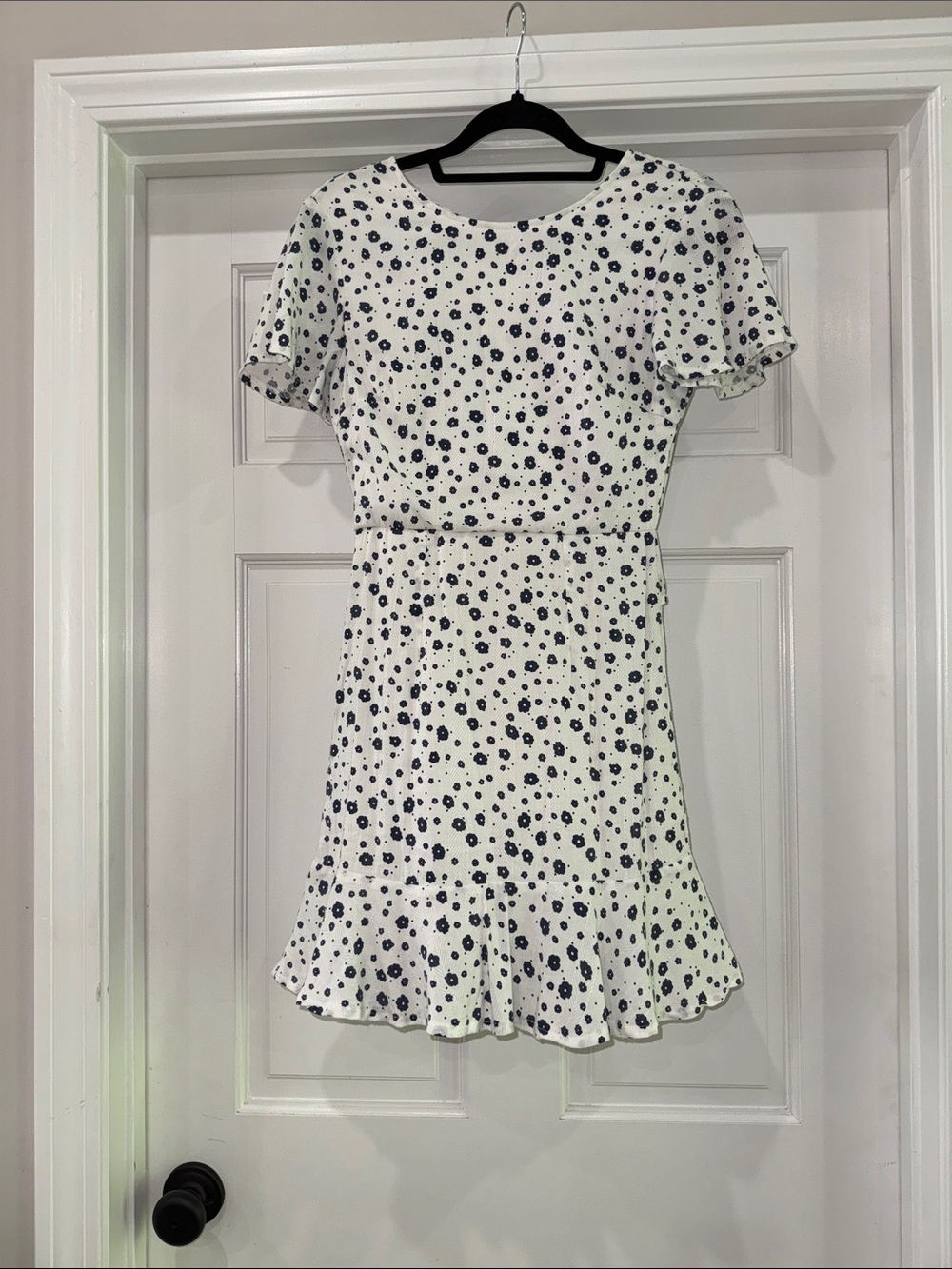 Princess Polly White & Navy Floral Short Sleeve Fit-and-Flare Dress Open Back - Picture 3 of 16